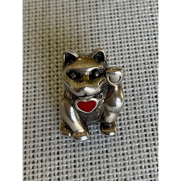 Pandora ALE 925 Sterling Silver Lucky Waving Cat Charm Retired - Picture 1 of 5